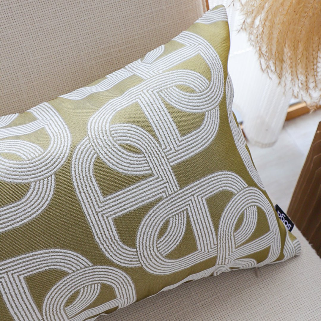 SOGA 35cm Artistic Olive Green White Geometric Pattern Throw Pillow - UrbanNest Co