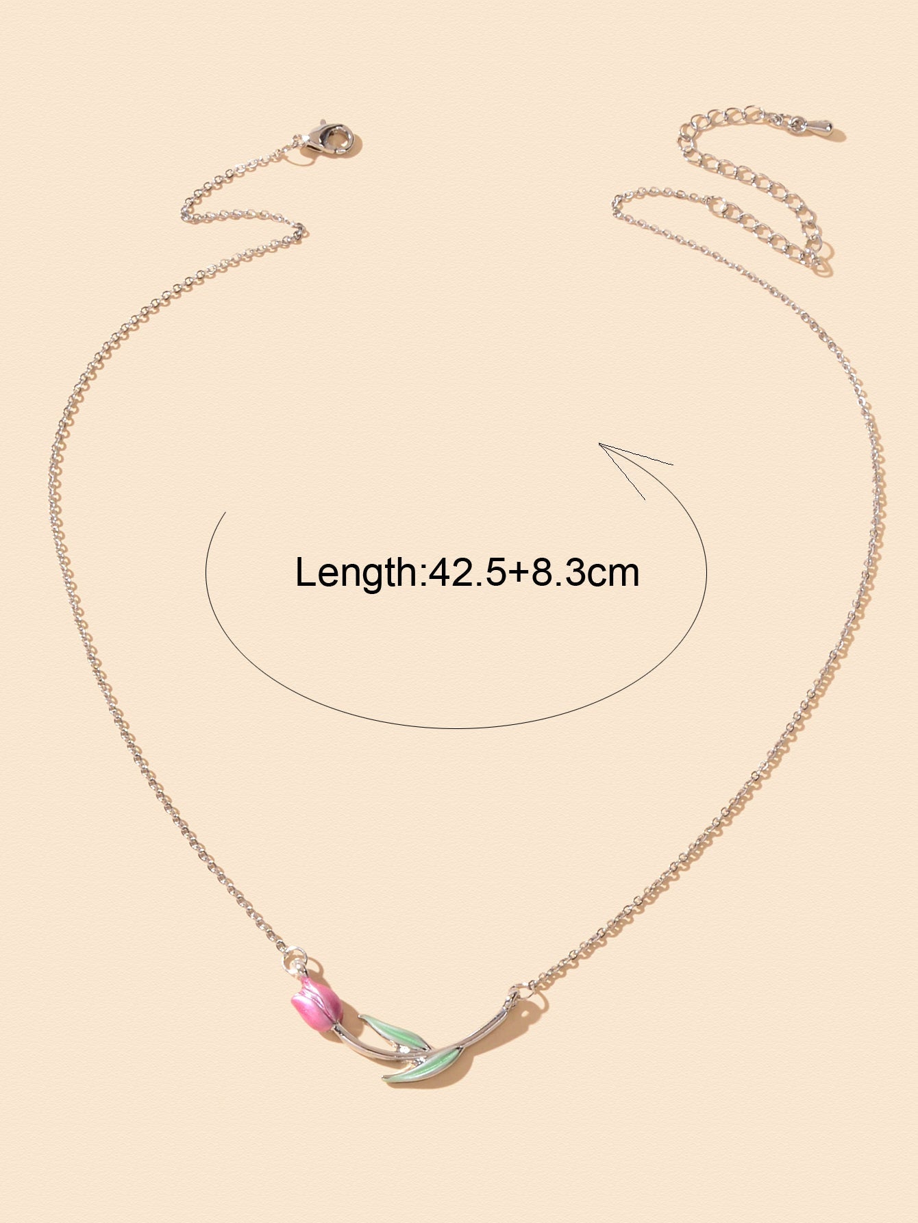 Elegant Silver Chain Green Leaf Pink Tulip Flower Pendant Anniversary Necklace - UrbanNest Co