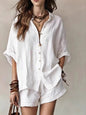 Women's wear 2026 solid color loose button - down shirt and shorts casual - UrbanNest Co