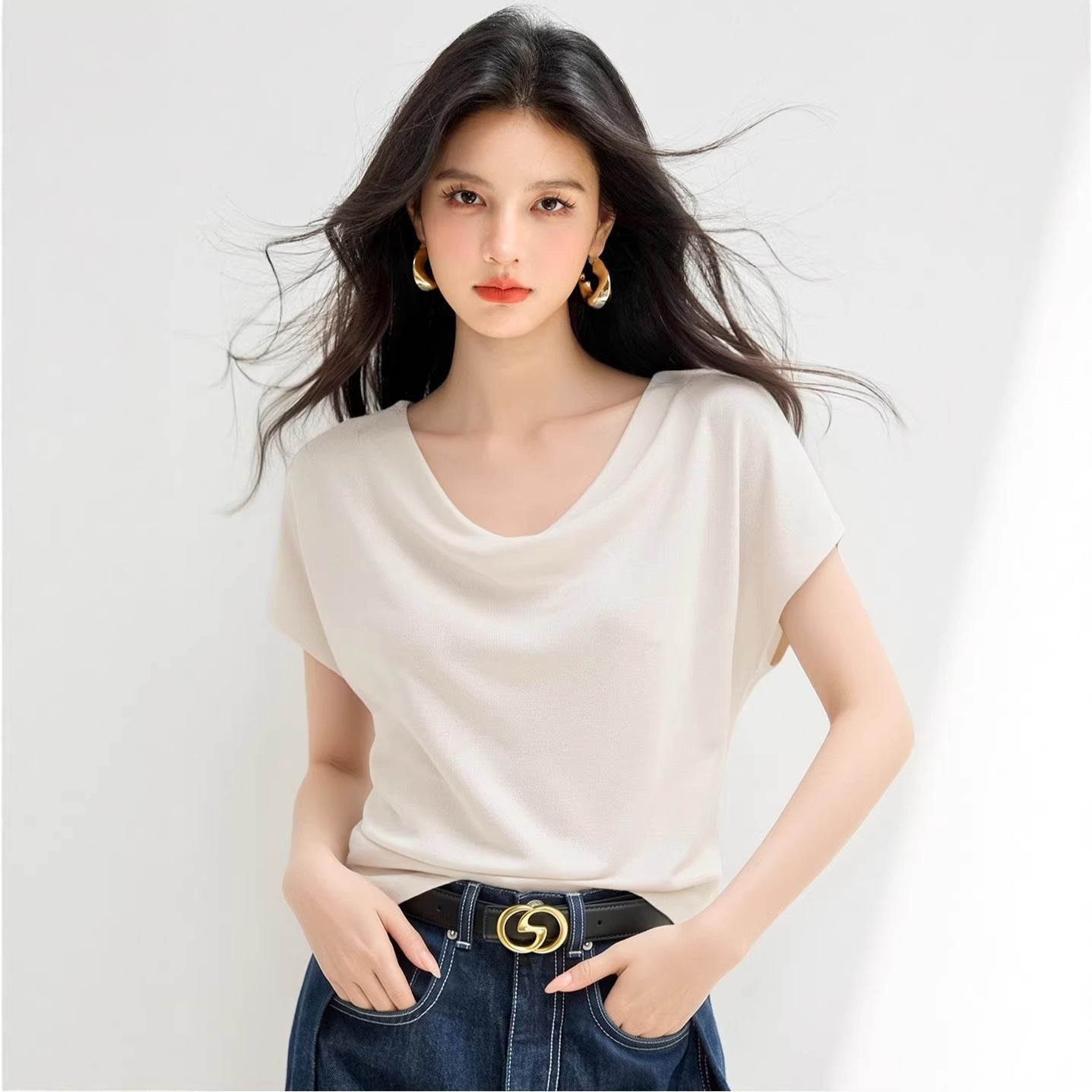 Elegant Slimming Off - Shoulder Short Sleeve T-Shirt Casual Chic Fashion Top Solid Color Comfortable Women's Blouse - UrbanNest Co