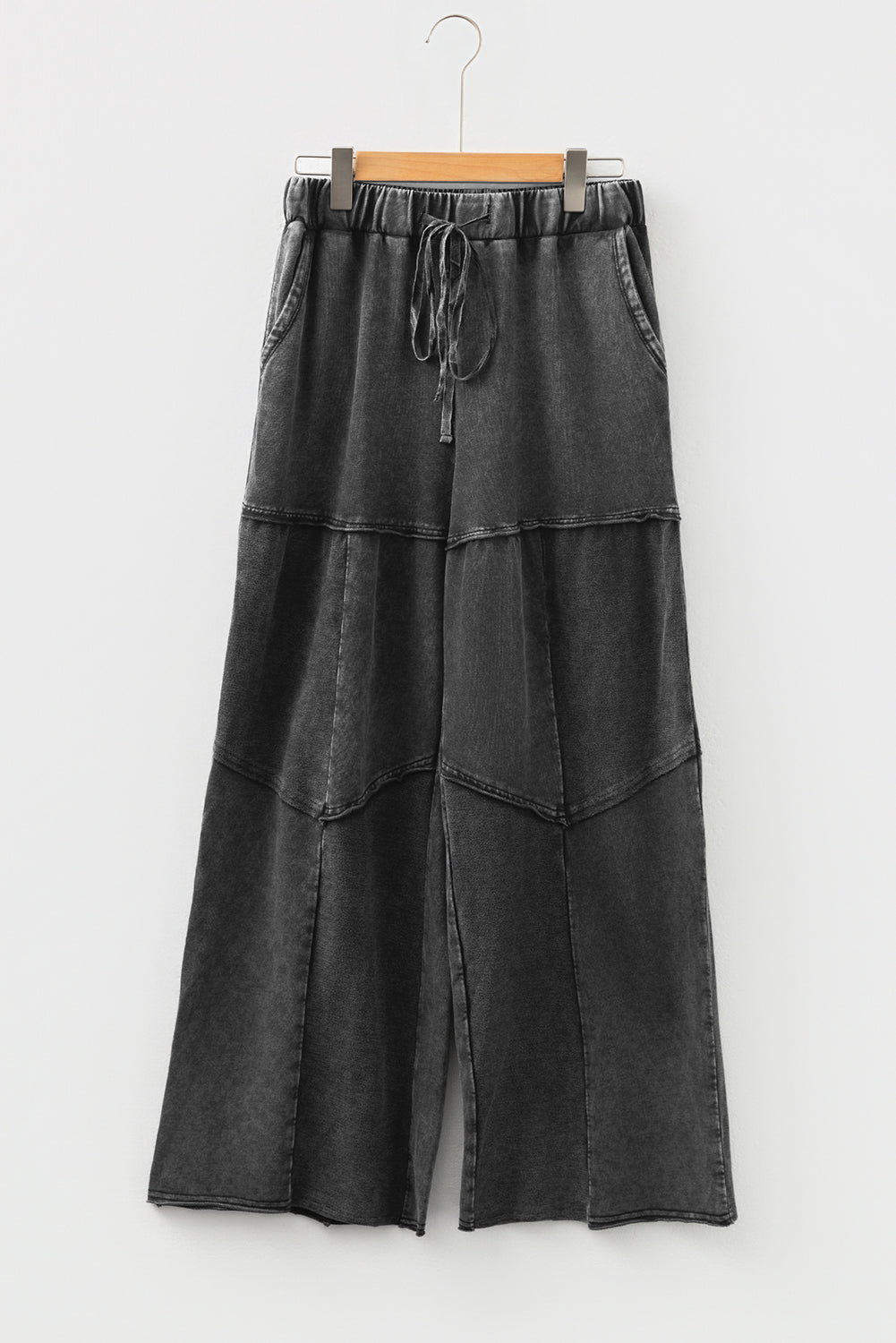 Mineral Wash Patchwork Tiered Wide Leg Pants - UrbanNest Co