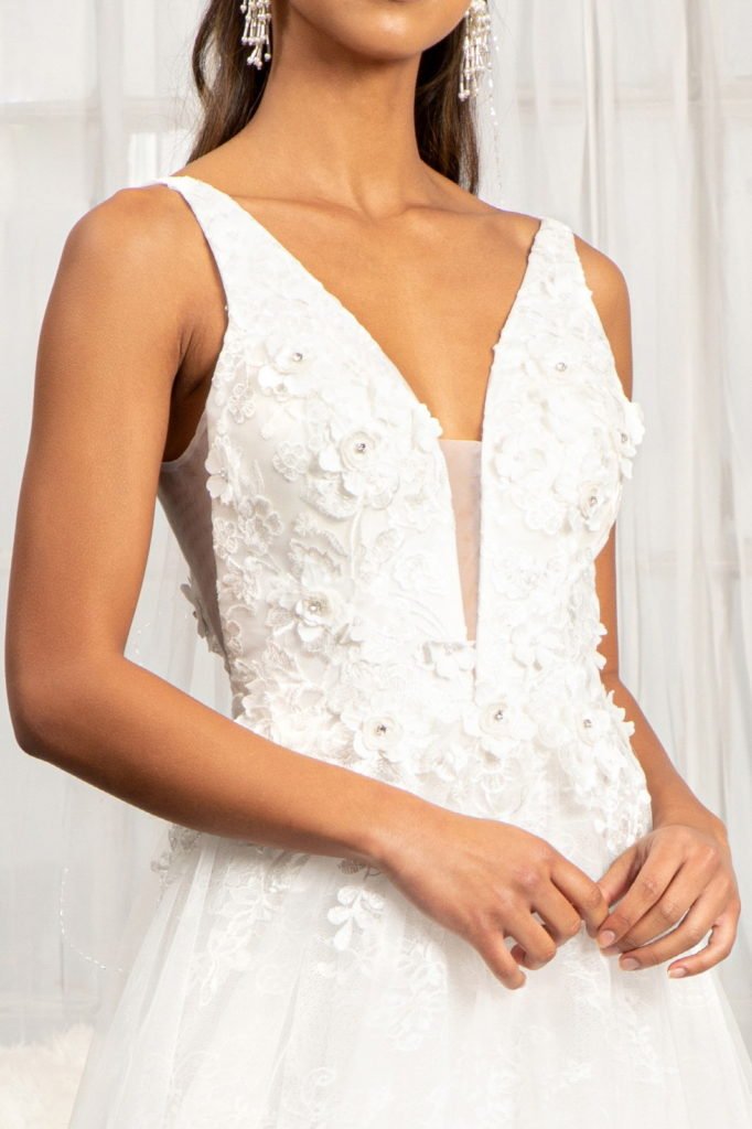 3 - D Flower Embroidered Mesh A - line Dress w/ Rhinestone and Jewel Embellished - UrbanNest Co