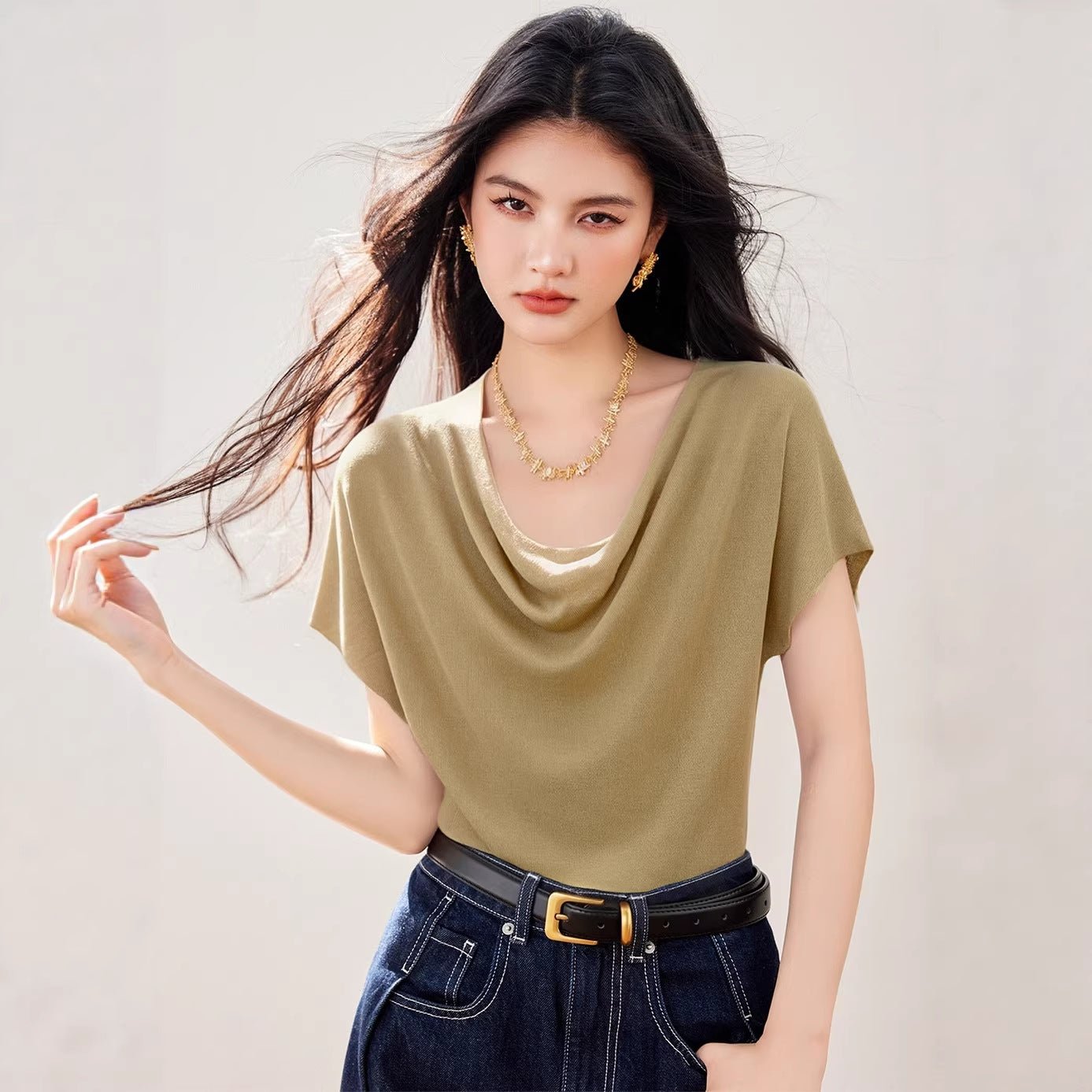 Elegant Slimming Off - Shoulder Short Sleeve T-Shirt Casual Chic Fashion Top Solid Color Comfortable Women's Blouse - UrbanNest Co