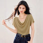 Elegant Slimming Off - Shoulder Short Sleeve T-Shirt Casual Chic Fashion Top Solid Color Comfortable Women's Blouse - UrbanNest Co