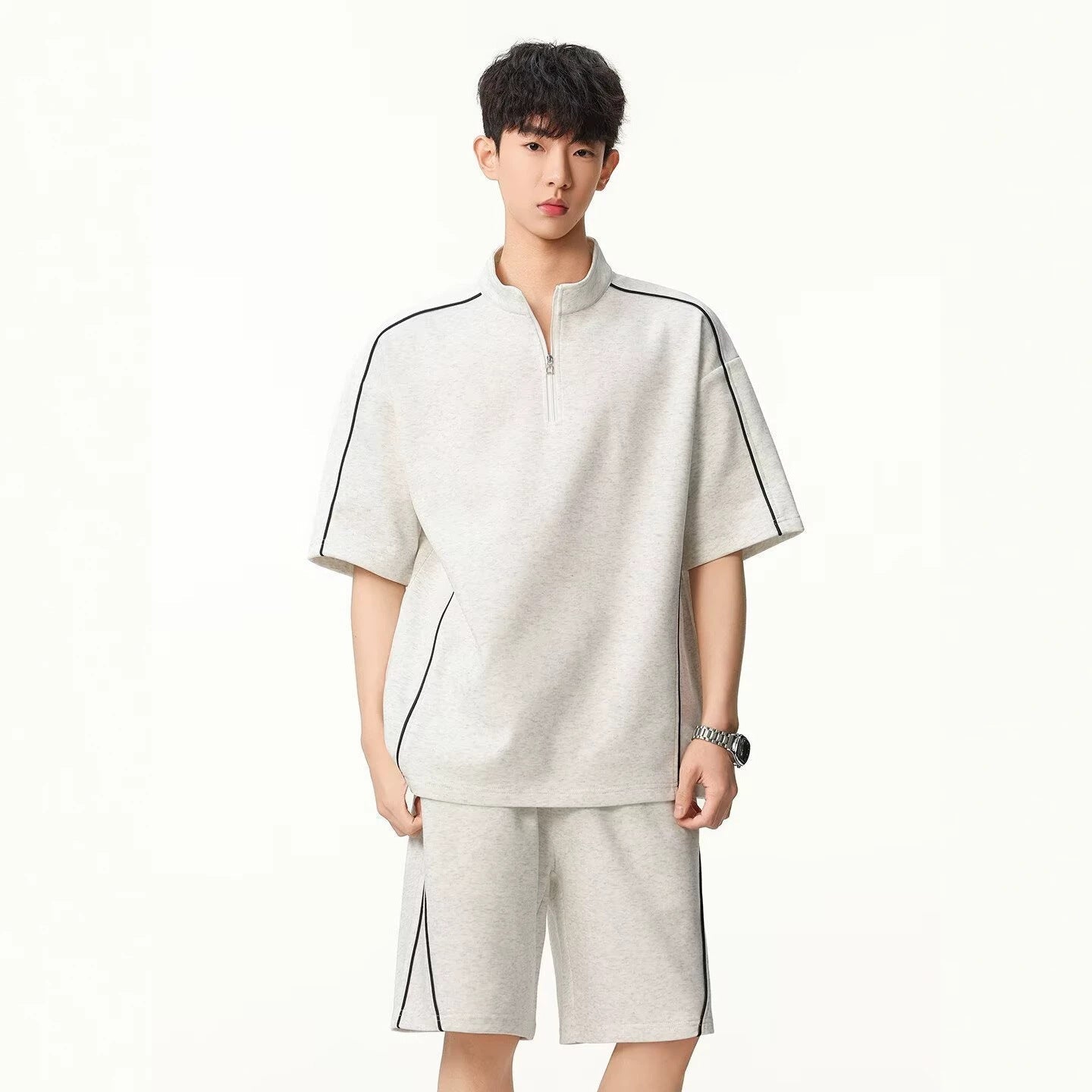 Lightweight Breathable Street - Style Striped Polo Shirt and Shorts Set for Men - UrbanNest Co
