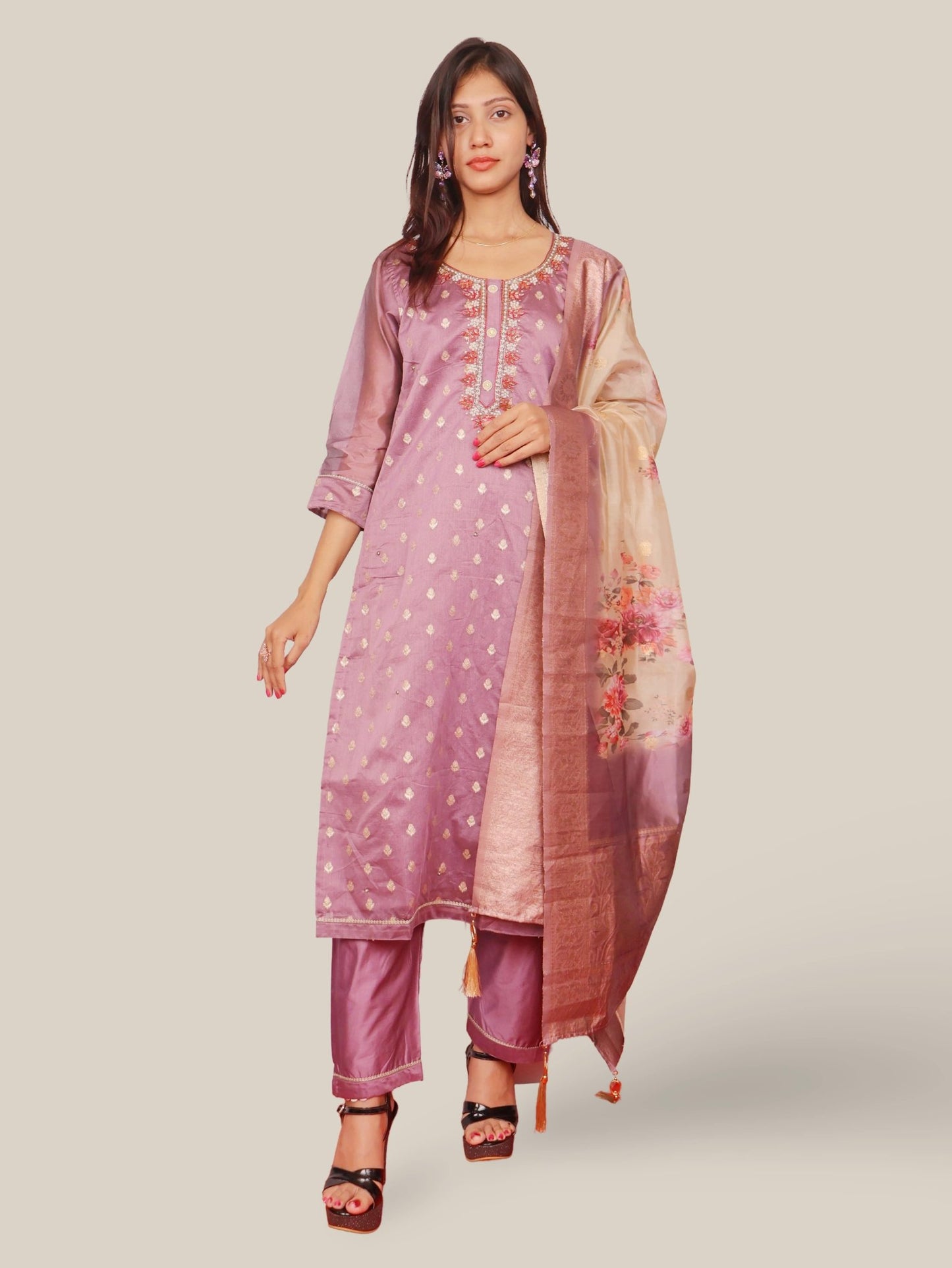 Women's Silk Kurta - Pant, and Dupatta Set - UrbanNest Co