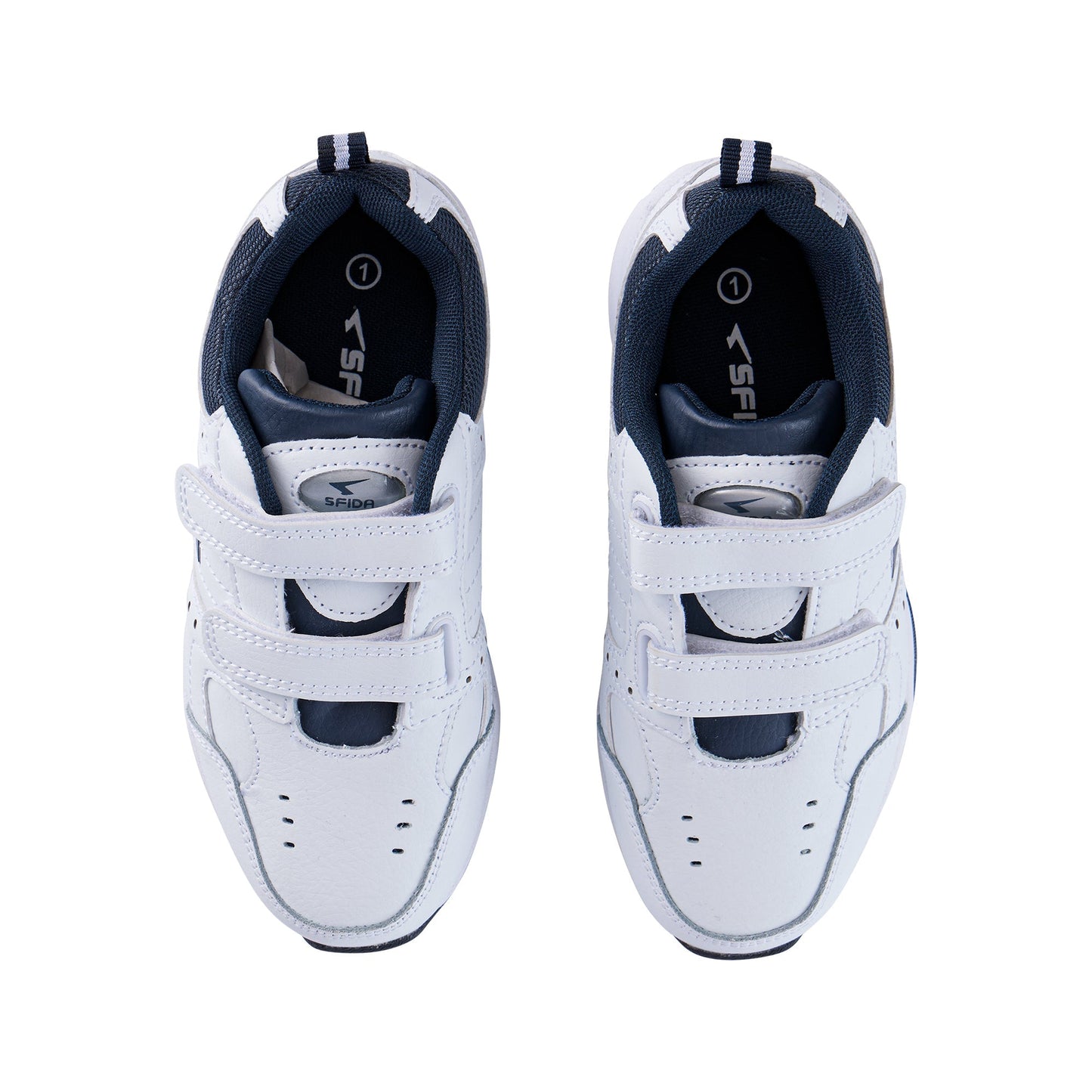 Defy Senior Leather V Strap Cross Trainer - White Navy - UrbanNest Co