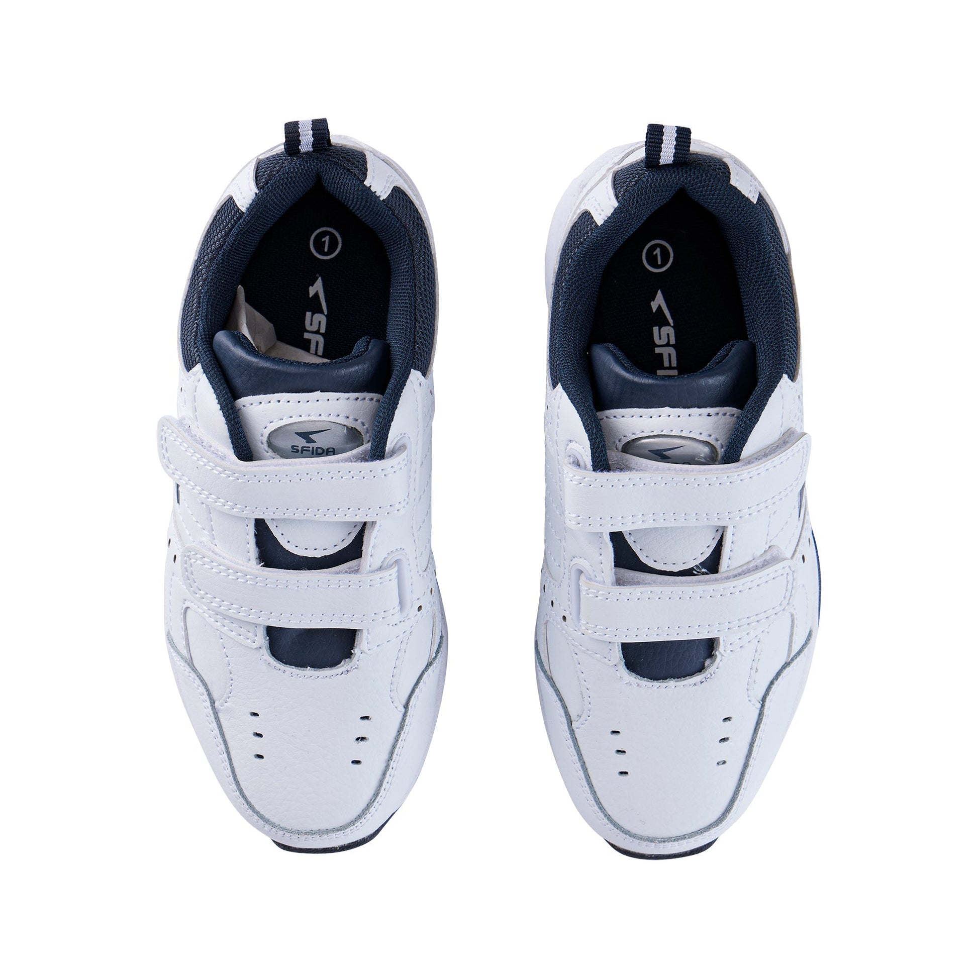 Defy Senior Leather V Strap Cross Trainer - White Navy - UrbanNest Co