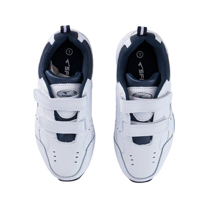 Defy Senior Leather V Strap Cross Trainer - White Navy - UrbanNest Co
