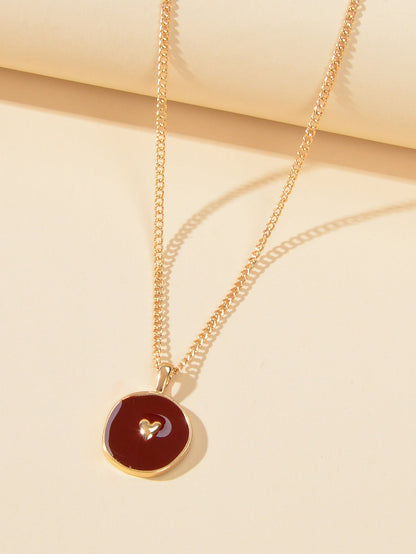 Fashion Accessories Gold Chain Heart Windred Enamel Round Charm Ladies Necklace - UrbanNest Co