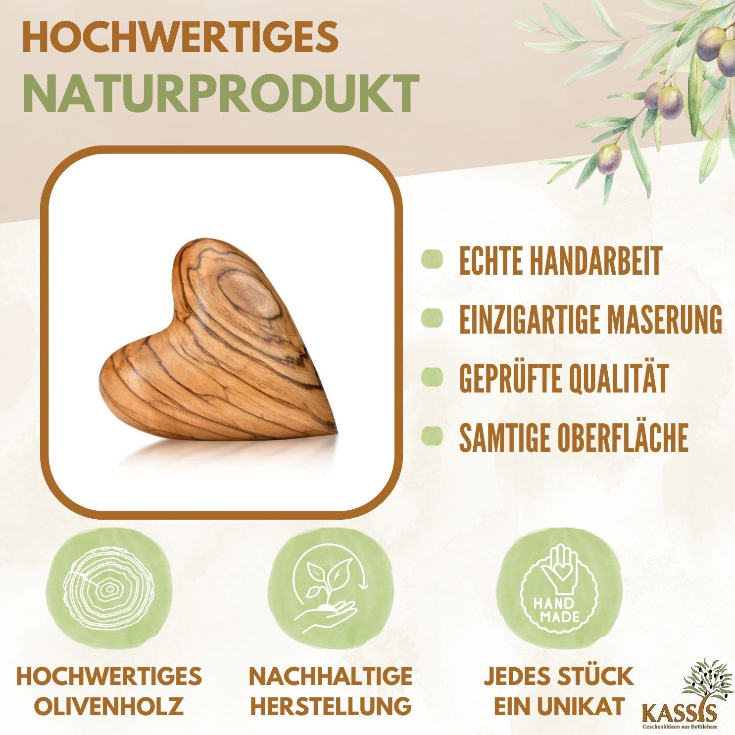 Olivenholz Herz Handschmeichler | Glücksbringer Geschenk Hochzeit, Valentinstag, Geburtstag - UrbanNest Co