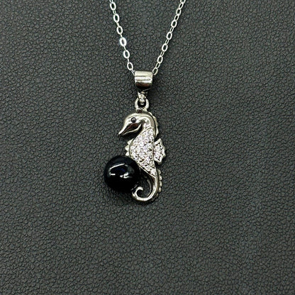 Sterling Silver Sea Horse Aroma Necklace - Black | Energy & Healing | Diffuse on the go - UrbanNest Co