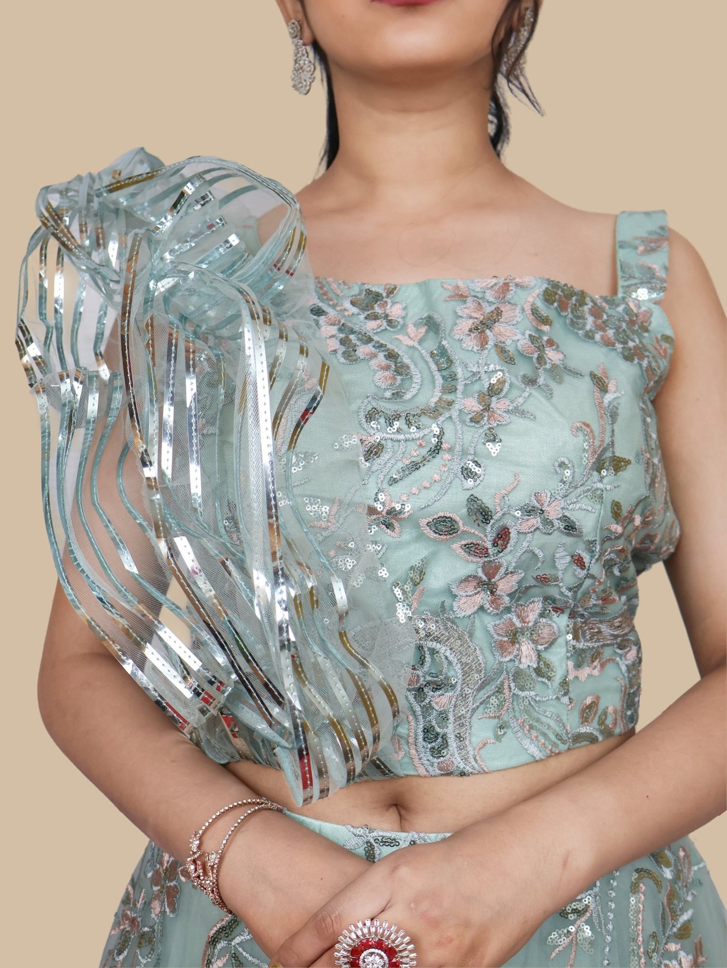 Sequins & Embroidered Lehenga Choli Set - UrbanNest Co