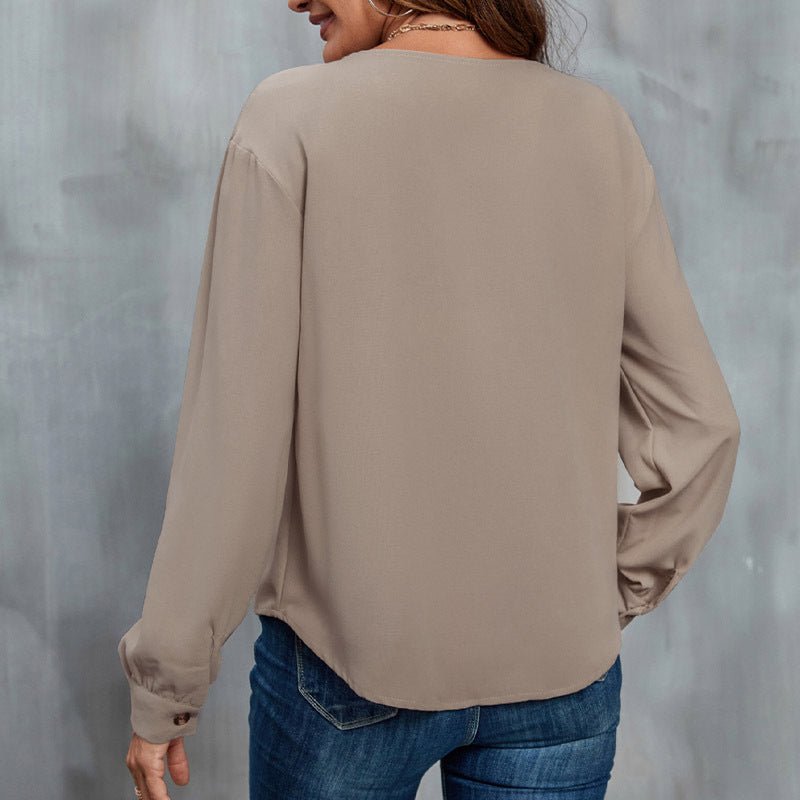V - Neck Long Sleeve Casual Shirt for Women - UrbanNest Co