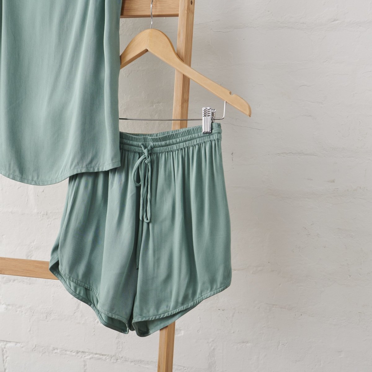 Bamboo Pyjamas - Button Up + Short PJ Set in Sage Green - UrbanNest Co