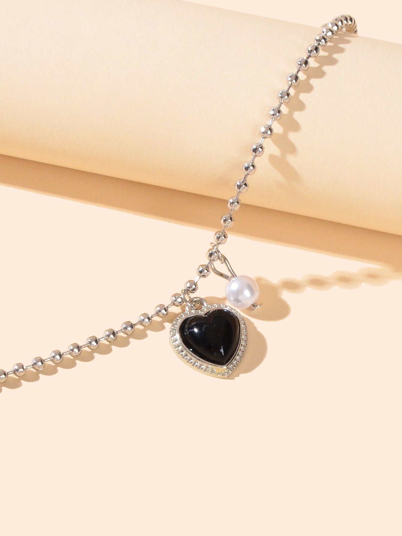 Girlfriend Gift Jewellery Silver Popcorn Chain Pearl Black Heart Charm Bracelets - UrbanNest Co
