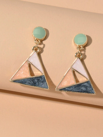 Trendy Multi - colored Enamel Triangle Geometric Dangle Party Designer Earrings - UrbanNest Co