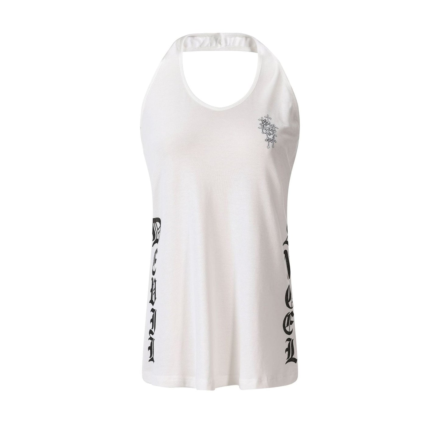Gothic Letter Print Backless Design Pure Seductive Style Sleeveless Crop Top - UrbanNest Co