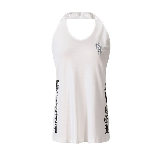 Gothic Letter Print Backless Design Pure Seductive Style Sleeveless Crop Top - UrbanNest Co