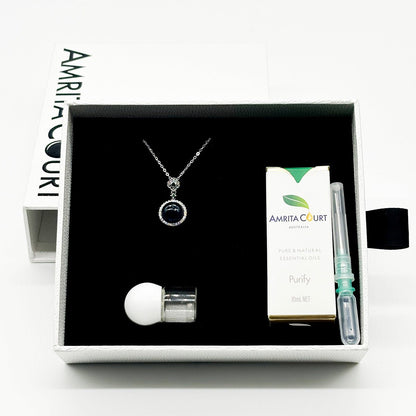 Sterling Silver Crown Jewel Aroma Necklace - Navy | Energy & Healing | Diffuse on the go - UrbanNest Co