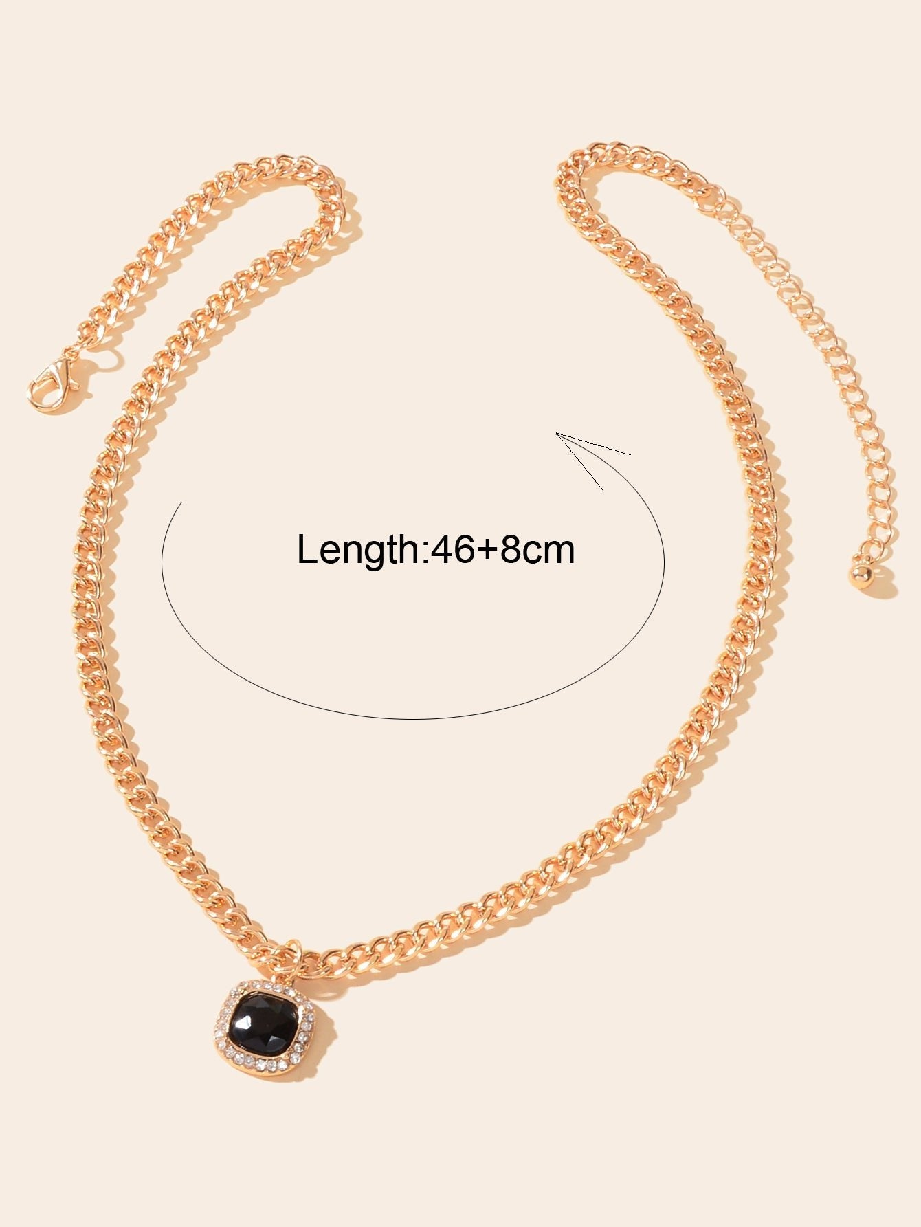 Exquisite Gold Chain Rhinestone Decor Black Square Pendant Women Dinner Necklace - UrbanNest Co