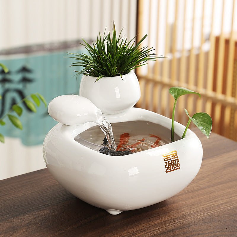 Wealth - Bringing Flowing Water Ornament, Ceramic Mini Desktop Decoration for Living Room - UrbanNest Co