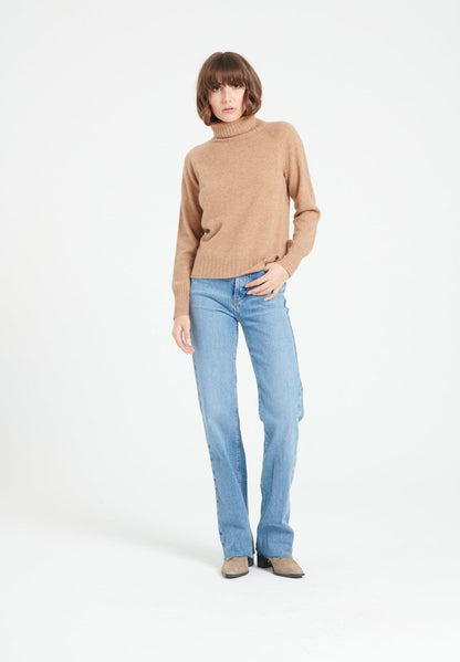 Pull col roulé femme en cachemire camel - LILLY 22 - UrbanNest Co