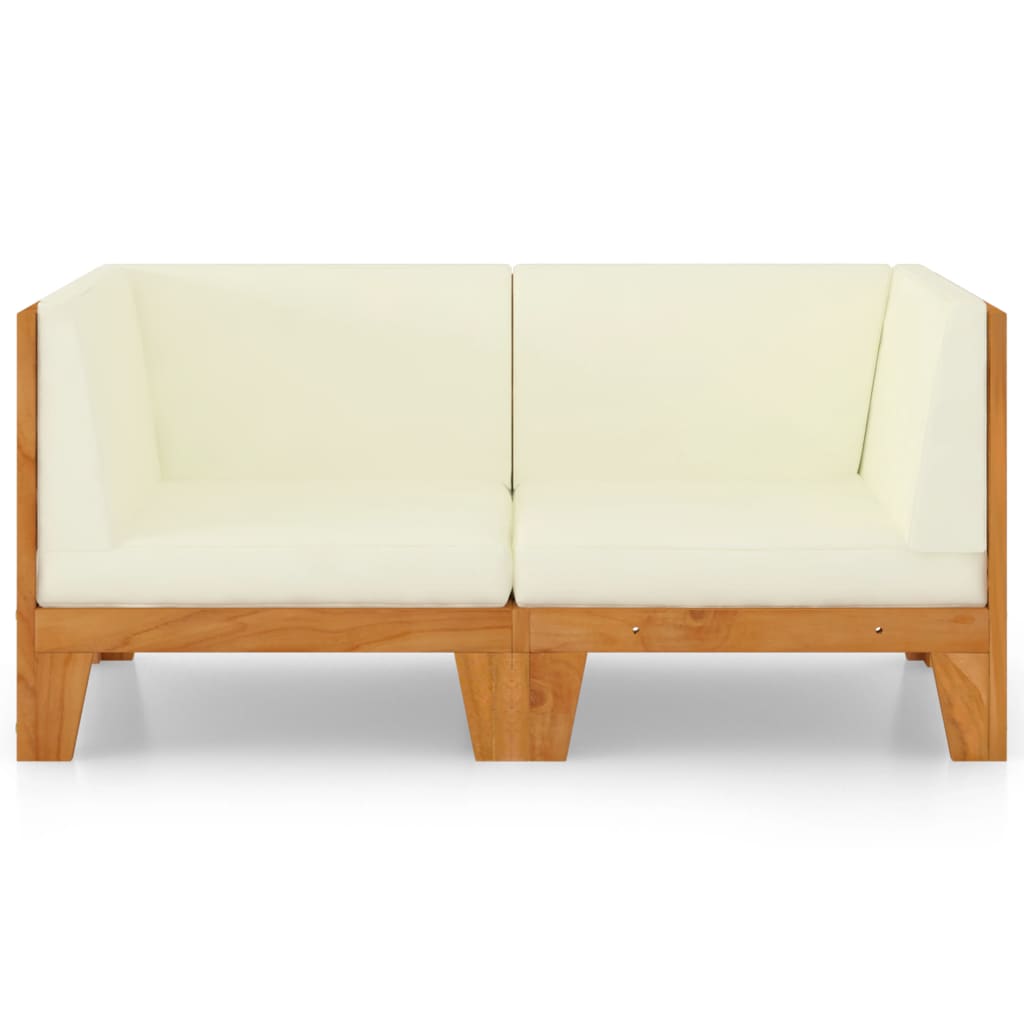 NNEVL 2 - Seater Sofa with Cream White Cushions Solid Acacia Wood - UrbanNest Co