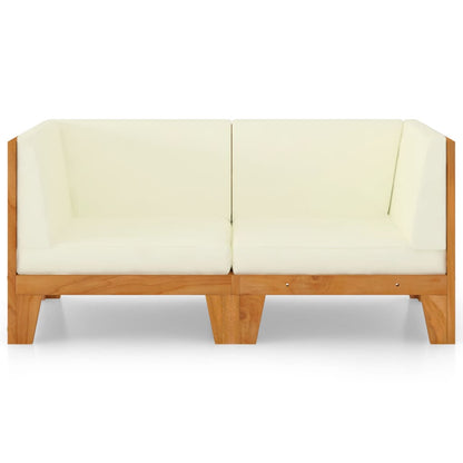 NNEVL 2 - Seater Sofa with Cream White Cushions Solid Acacia Wood - UrbanNest Co