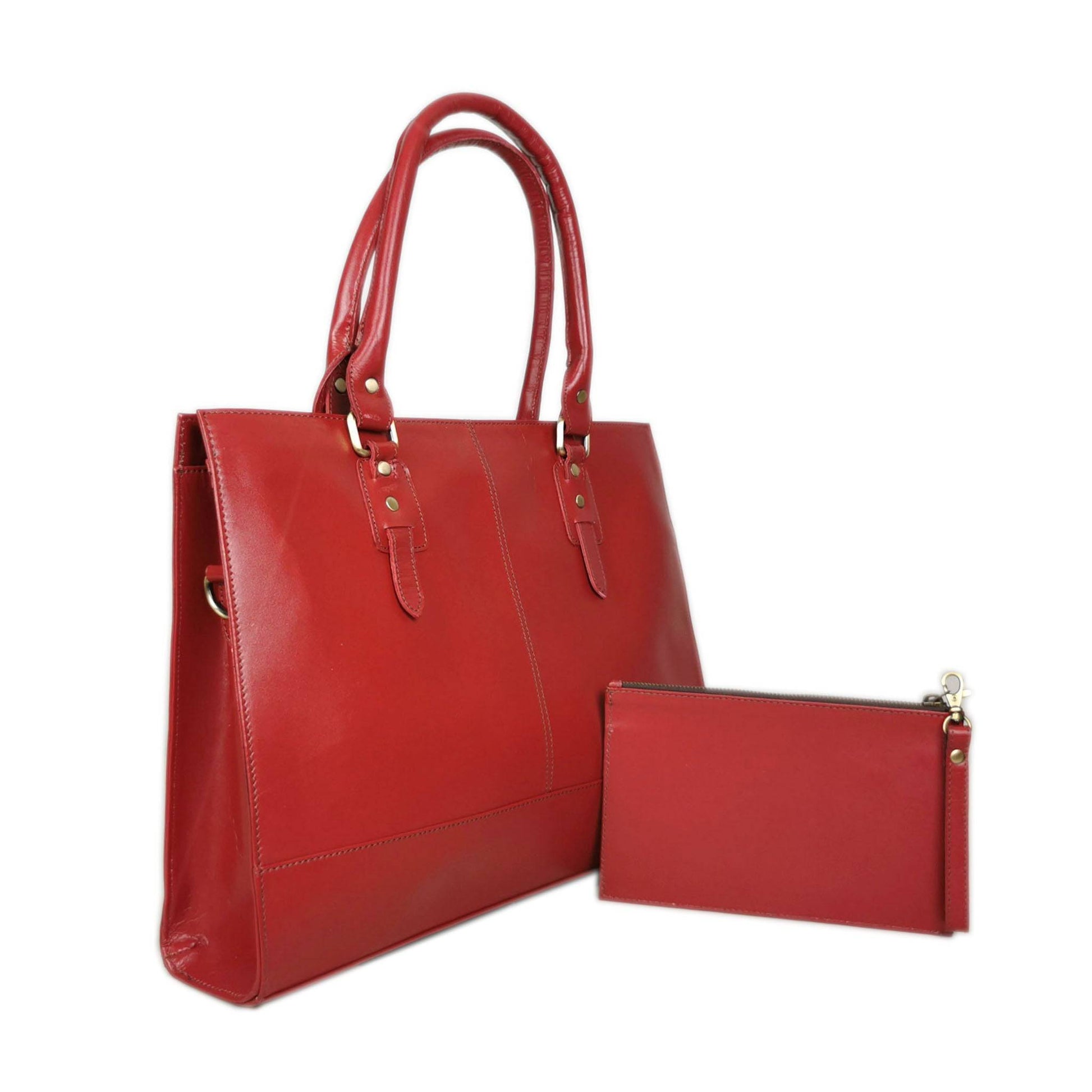 The Signature 17" Leather Laptop Bag, Red - UrbanNest Co