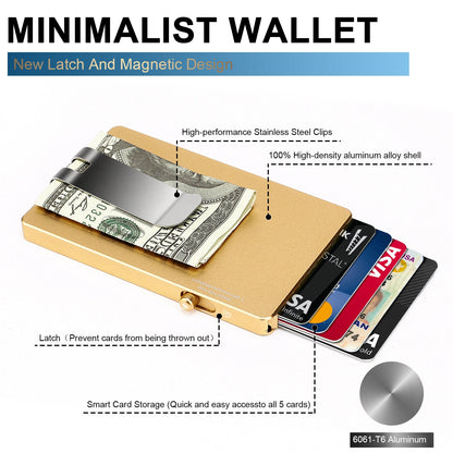Minimalist Pop up Wallet with Money Clip, All Aluminum Slide Rfid Slim Card Holder - UrbanNest Co