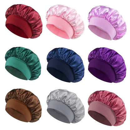 Solid Color Bath Cap Adult Fashion Satin Wide Brim Sleep Cap for Women Chemotherapy Hair Care - UrbanNest Co