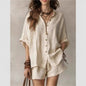 Women's wear 2026 solid color loose button - down shirt and shorts casual - UrbanNest Co