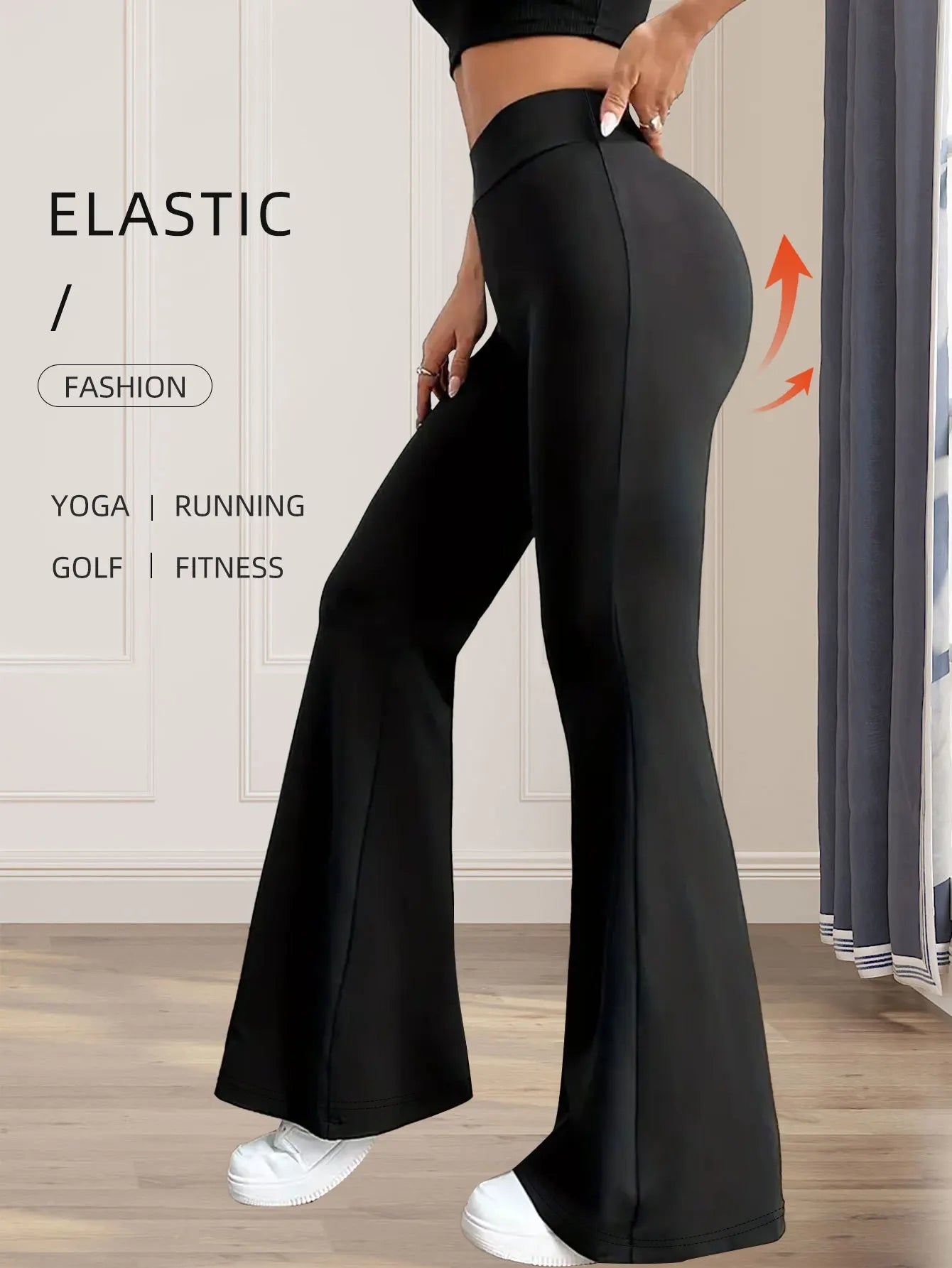 Women's spring and summer high waisted tight fitting flared pants, slim leg long black pants, thin wide leg pants for slim women - UrbanNest Co