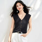 V - neck Knit Sleeveless Top for Women Single - Button Front, Lightweight Fitted Blouse, Slimming Vest - UrbanNest Co