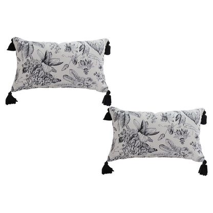 SOGA 2X 35cm Throw Pillow Black and White Floral Print Elegant with Tassel Accents Home Decor - UrbanNest Co