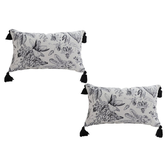 SOGA 2X 35cm Throw Pillow Black and White Floral Print Elegant with Tassel Accents Home Decor - UrbanNest Co