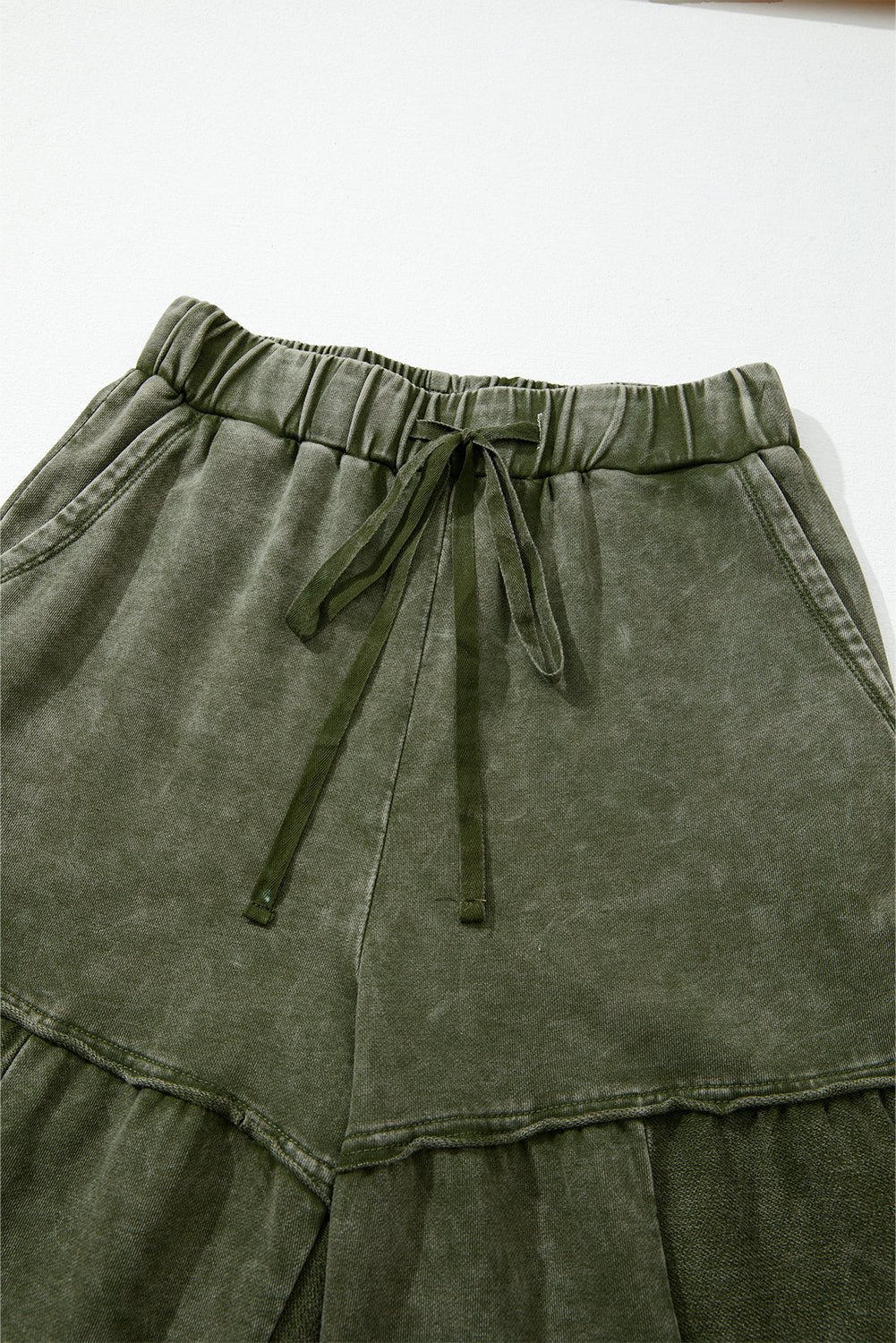 Mineral Wash Patchwork Tiered Wide Leg Pants - UrbanNest Co