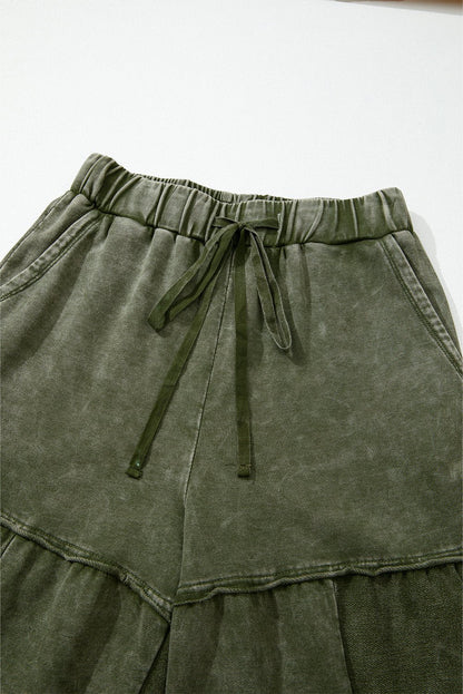 Mineral Wash Patchwork Tiered Wide Leg Pants - UrbanNest Co