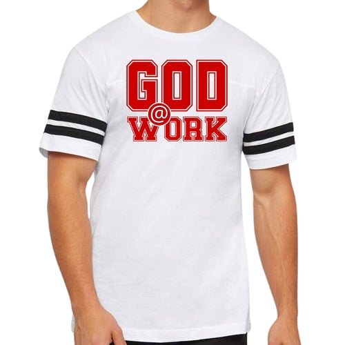 Mens Vintage Sport T-shirt God @ Work Red and White Print - UrbanNest Co