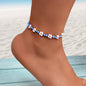 Bohemian Handmade Blue White Beaded Braided Flower Beach Anklet Foot Jewellery - UrbanNest Co