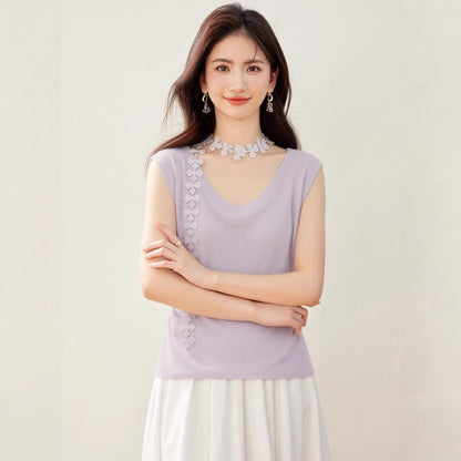 Clothing Decorative Sleeveless Vest Women Summer Inner Wear Plus Size Slim Fit Versatile Knit Top Purple Underwear - UrbanNest Co
