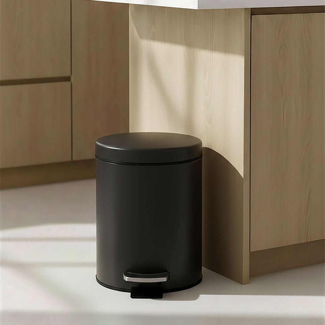 SOGA 2X Foot Pedal Stainless Steel Rubbish Recycling Garbage Waste Trash Bin Round 12L Black - UrbanNest Co