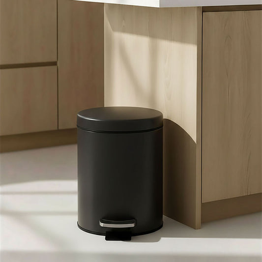 SOGA 2X Foot Pedal Stainless Steel Rubbish Recycling Garbage Waste Trash Bin Round 12L Black - UrbanNest Co