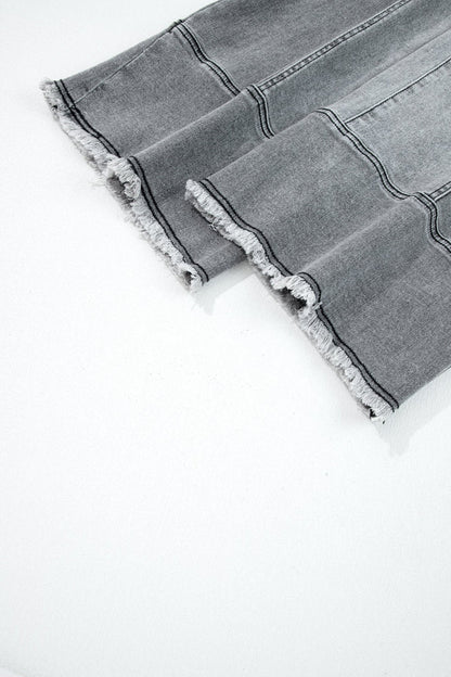 Denim Raw Hem Drawstring Wide Leg Pants - UrbanNest Co