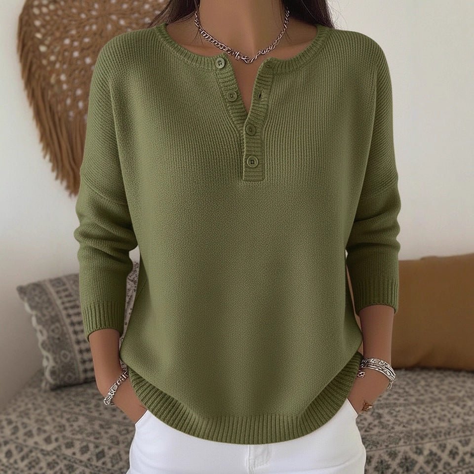 Woolen button V - neck women's sweater - UrbanNest Co