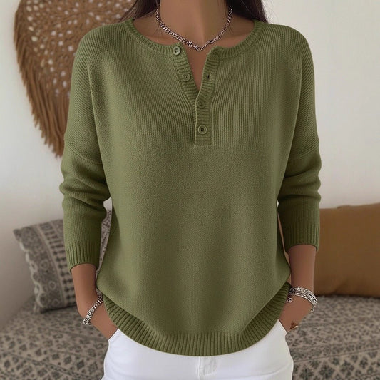 Woolen button V - neck women's sweater - UrbanNest Co