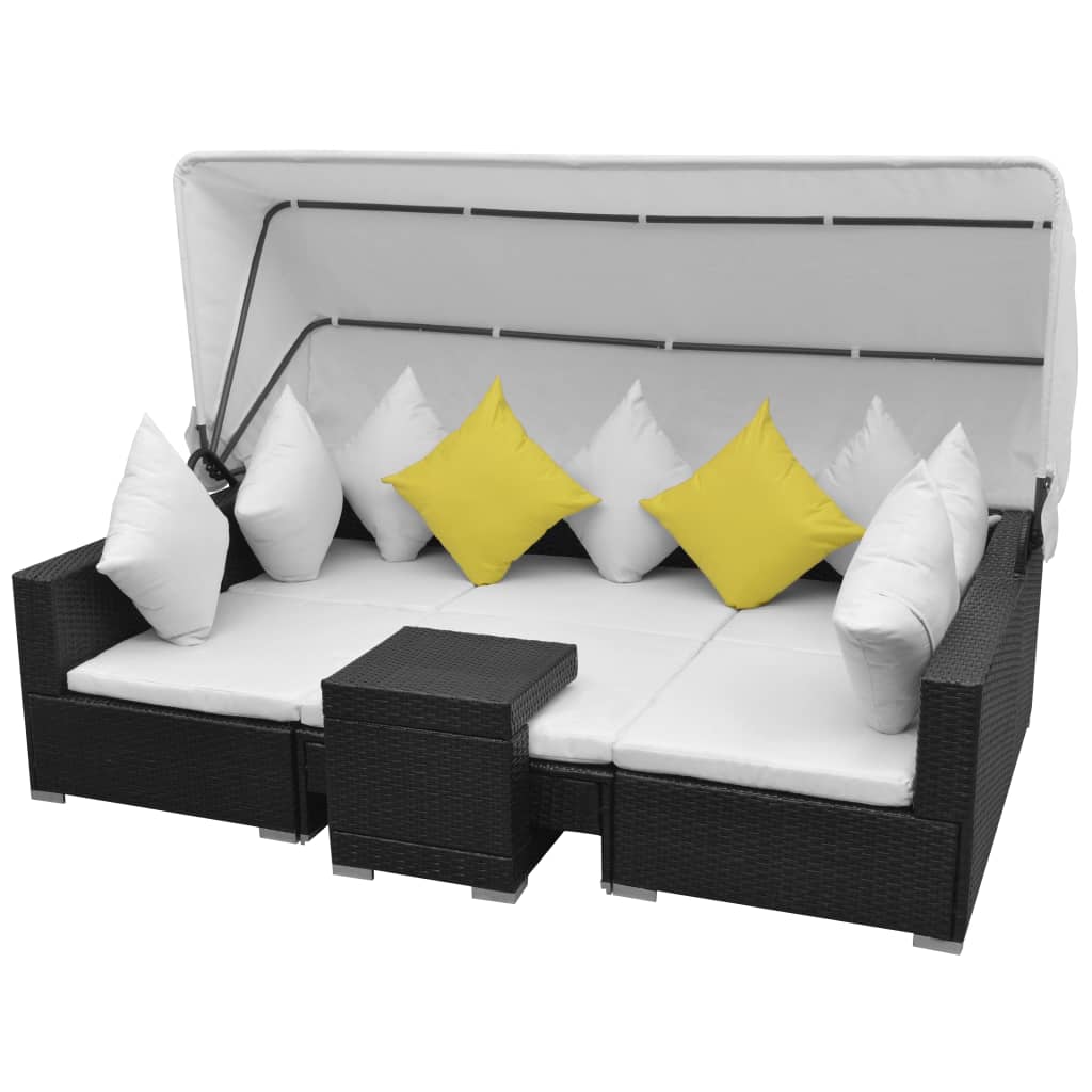NNEVL 7 Piece Garden Lounge Set with Canopy Poly Rattan Black - UrbanNest Co