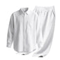 Linen solid color lapel buckle casual long sleeved pants men's suit - UrbanNest Co