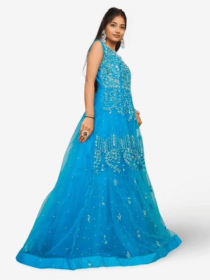 Net Fabric Gown with Mirror & Pearls by Shreekama - UrbanNest Co